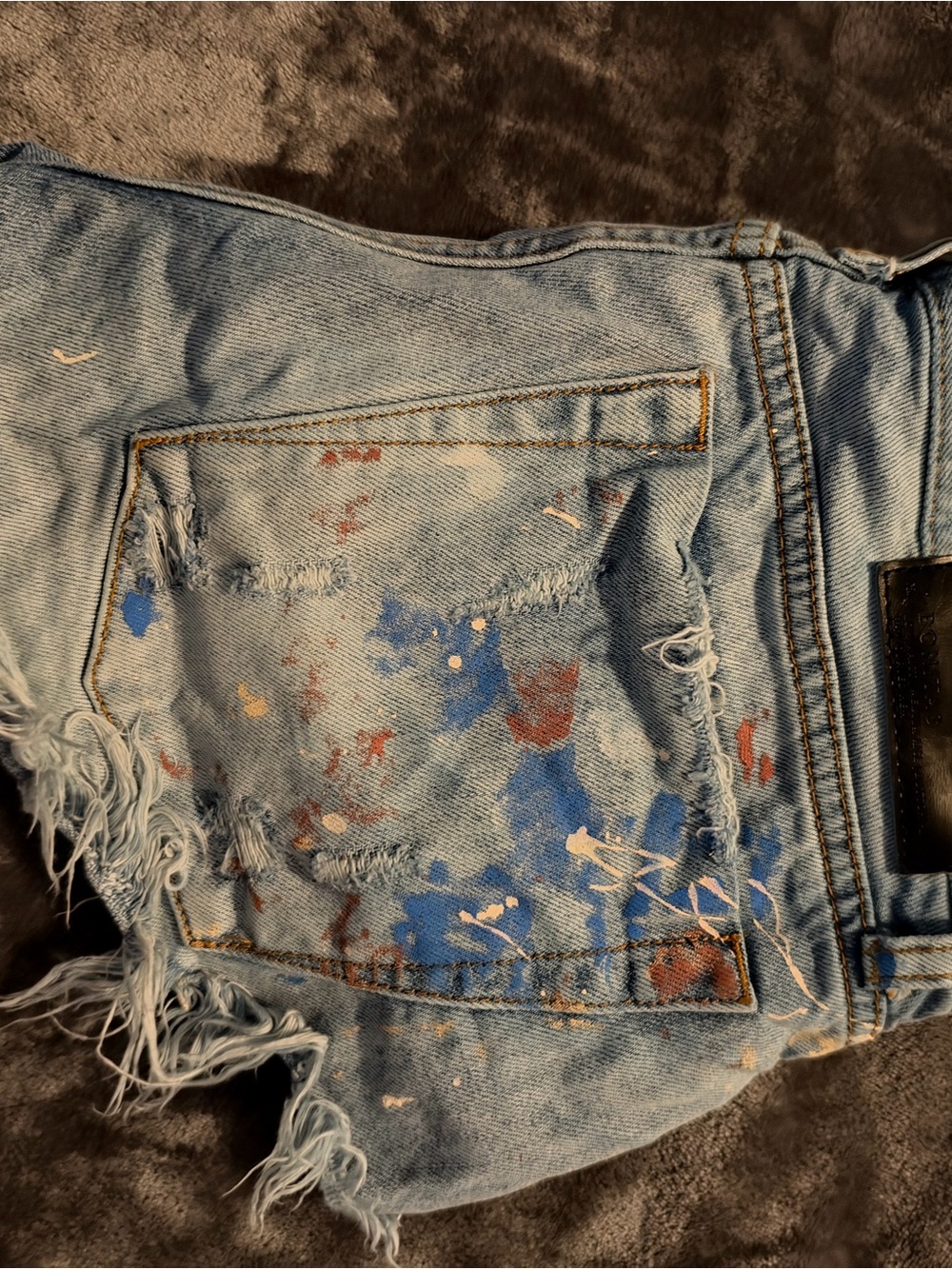 One Teaspoon Light Blue Distressed Jean Shorts with Paint Splatter